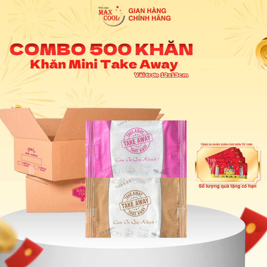 500 cái khăn lạnh mini 12x13cm take away Max Cool nhận in tên riêng- Dùng cho bánh mì, cafe.....