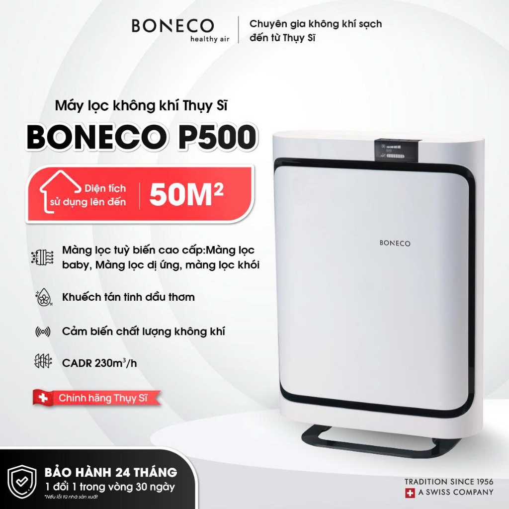 Máy Lọc Không Khí Cao Cấp BONECO P500, Khử Mùi, Diệt Khuẩn, Lọc Bụi, Khuếch Tán Tinh Dầu, <67m2