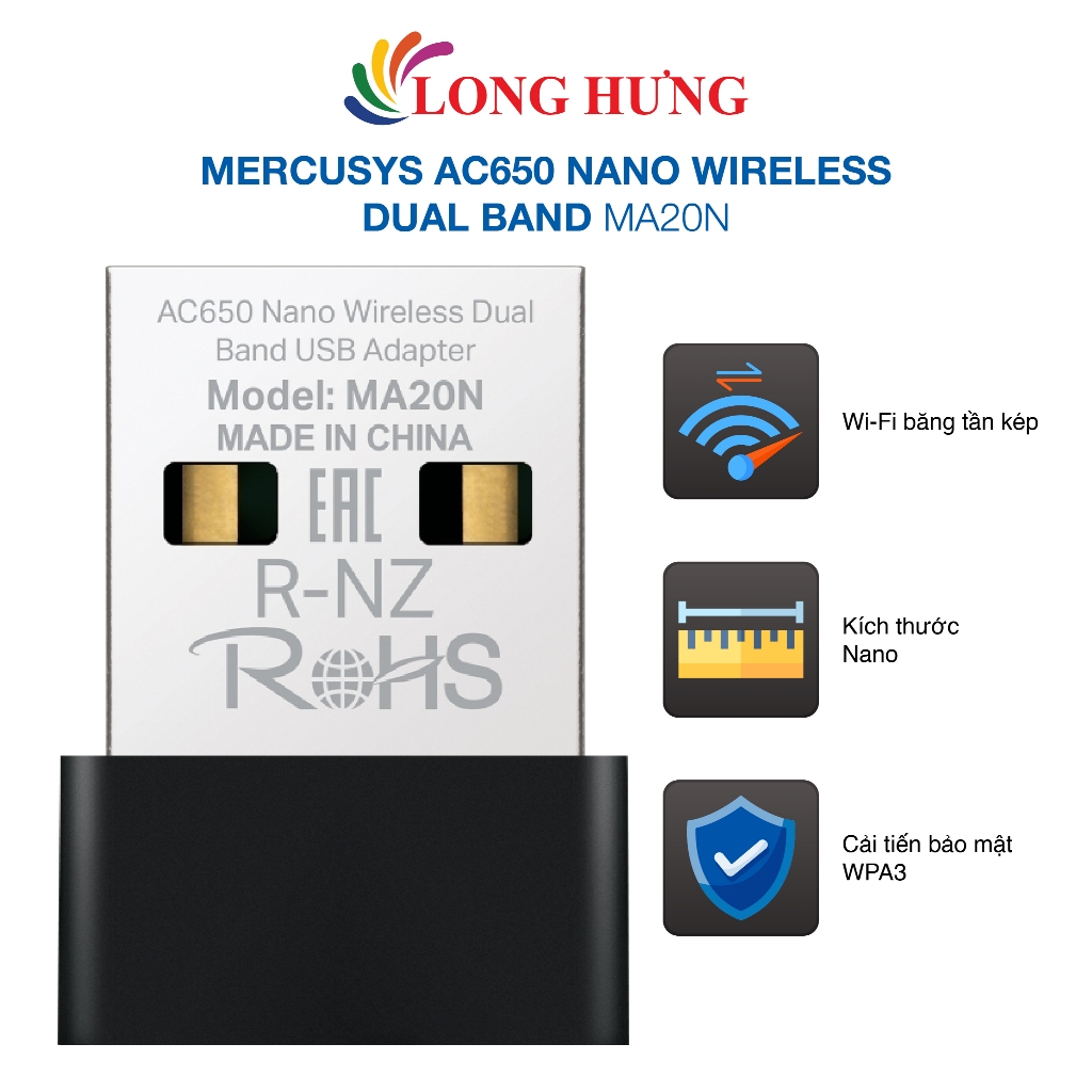 USB Wifi Mercusys AC650 Nano Wireless Dual Band MA20N - Hàng chính hãng