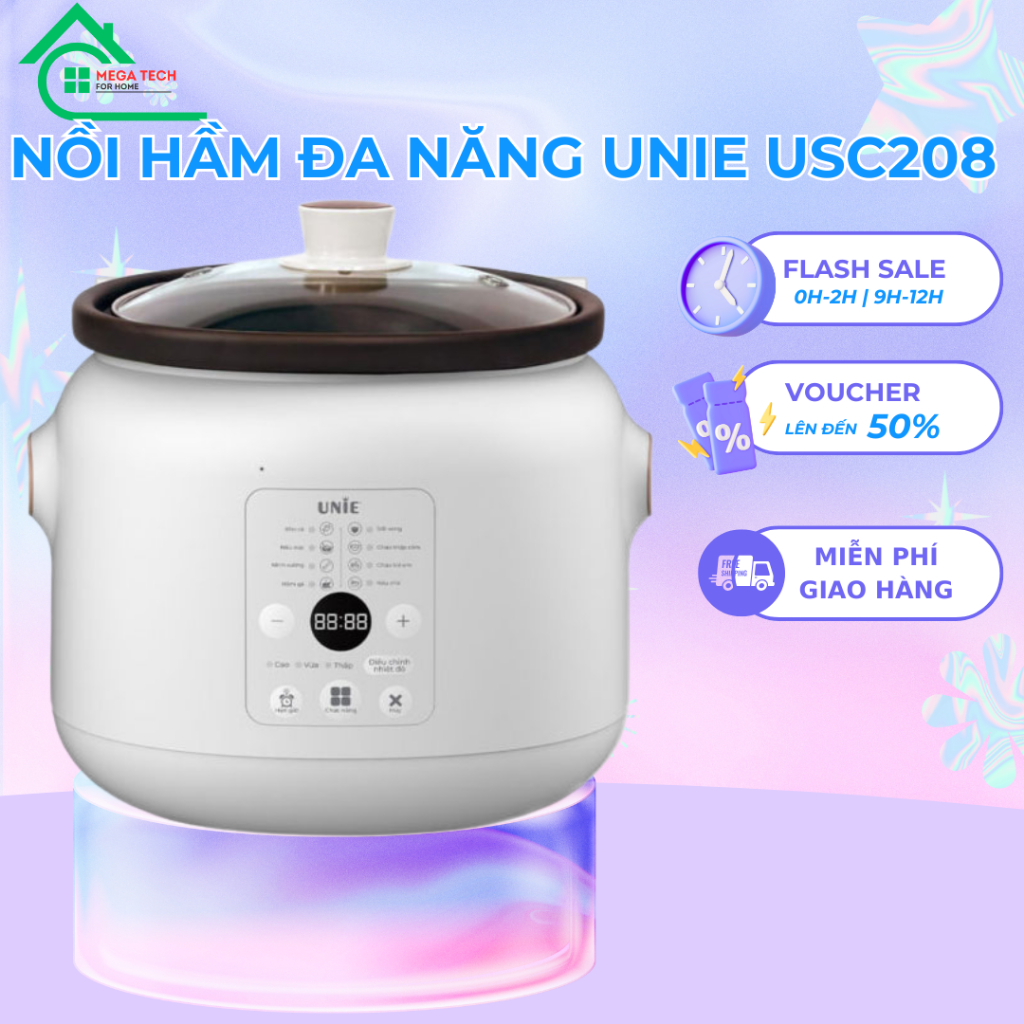 Nồi kho hầm chuyên dụng UNIE USC208, Dung tích 2L, nồi nấu chậm, lòng nồi gốm cao cấp, đa tính năng, bảo hành 12 Tháng