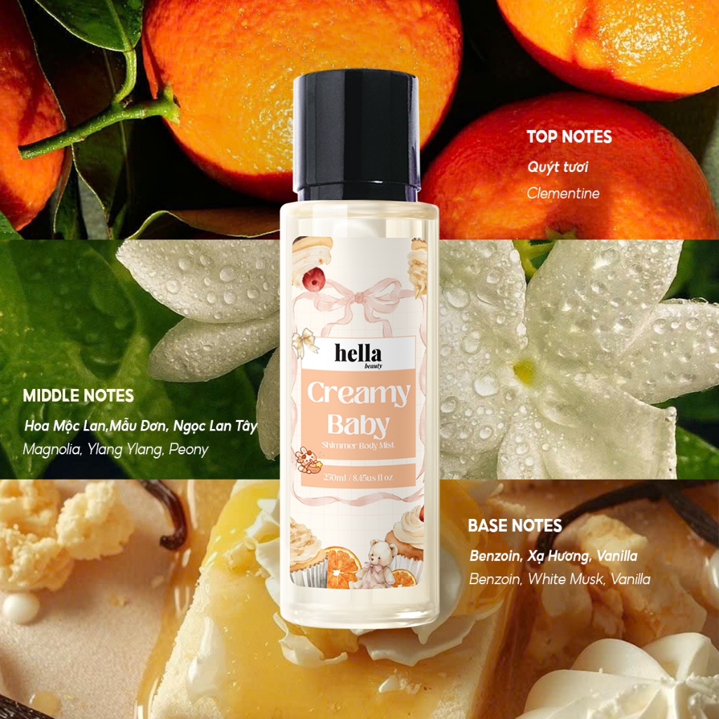 Xịt thơm body mist hương nước hoa Hella Beauty 250ml lưu hương lâu, an toàn cho da nhạy cảm