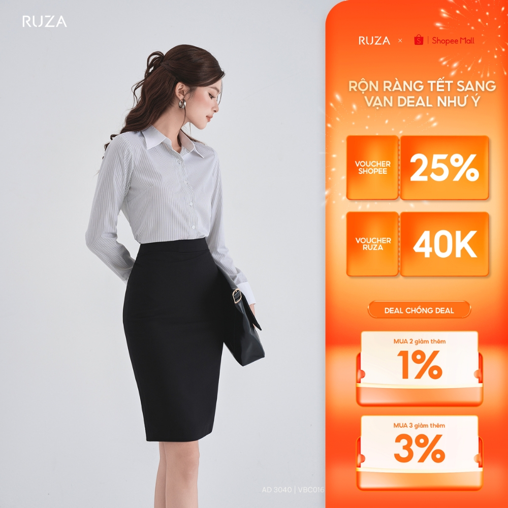 Áo sơ mi nữ RUZA kate tay dài thanh lịch thời trang công sở văn phòng AD 3040