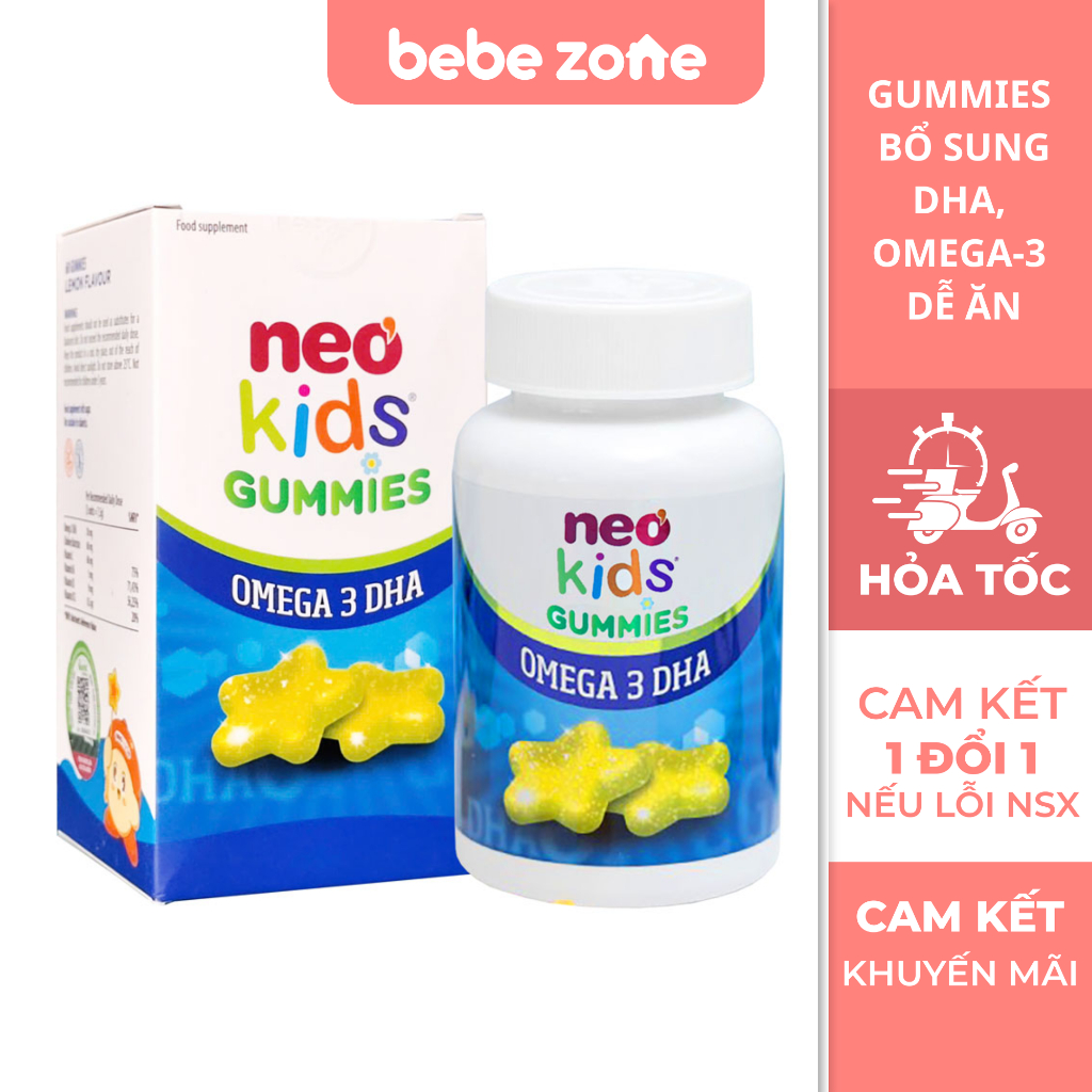 Kẹo Dẻo Neo Kids Gummies Omega - 3 DHA bổ sung DHA & Omega-3 cho bé, dạng gummy dễ ăn - bebezone