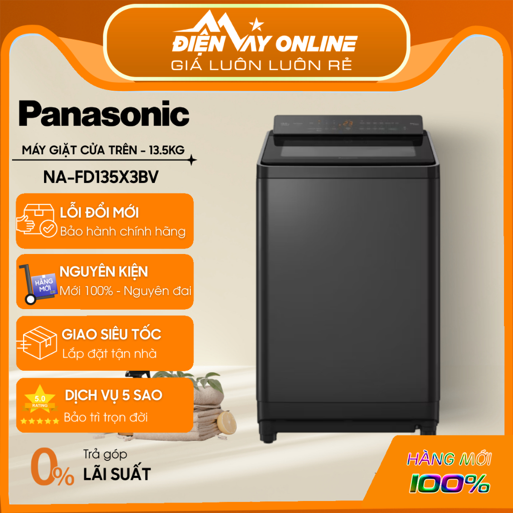 [CHÍNH HÃNG] Máy Giặt Cửa Trên Panasonic 13,5kg NA-FD135X3BV