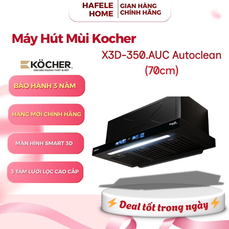 Máy Hút Mùi Kocher TURBO SMART 3D X3D-350D AUTO CLEAN – Cảm Ứng Siêu Nhạy 4 Cấp Độ - EEH