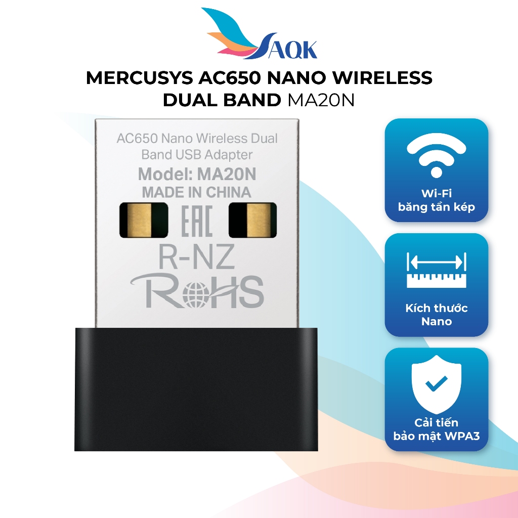 USB Wifi Mercusys AC650 Nano Wireless Dual Band MA20N - Hàng chính hãng