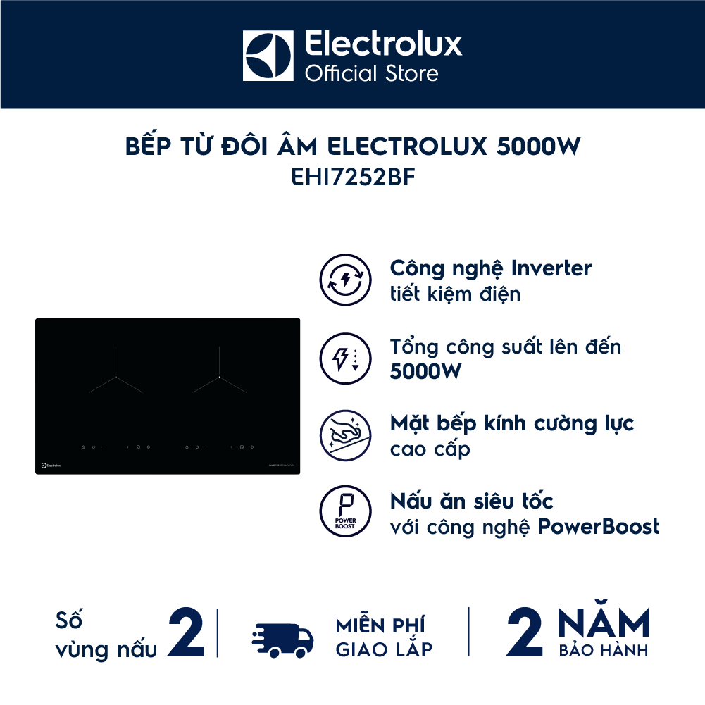 Free giao lắp - Bếp từ đôi âm tủ Electrolux 73cm S500 2.5kW EHI7252BF - Công nghệ Inverter, PowerBoost tăng nhiệt nhanh