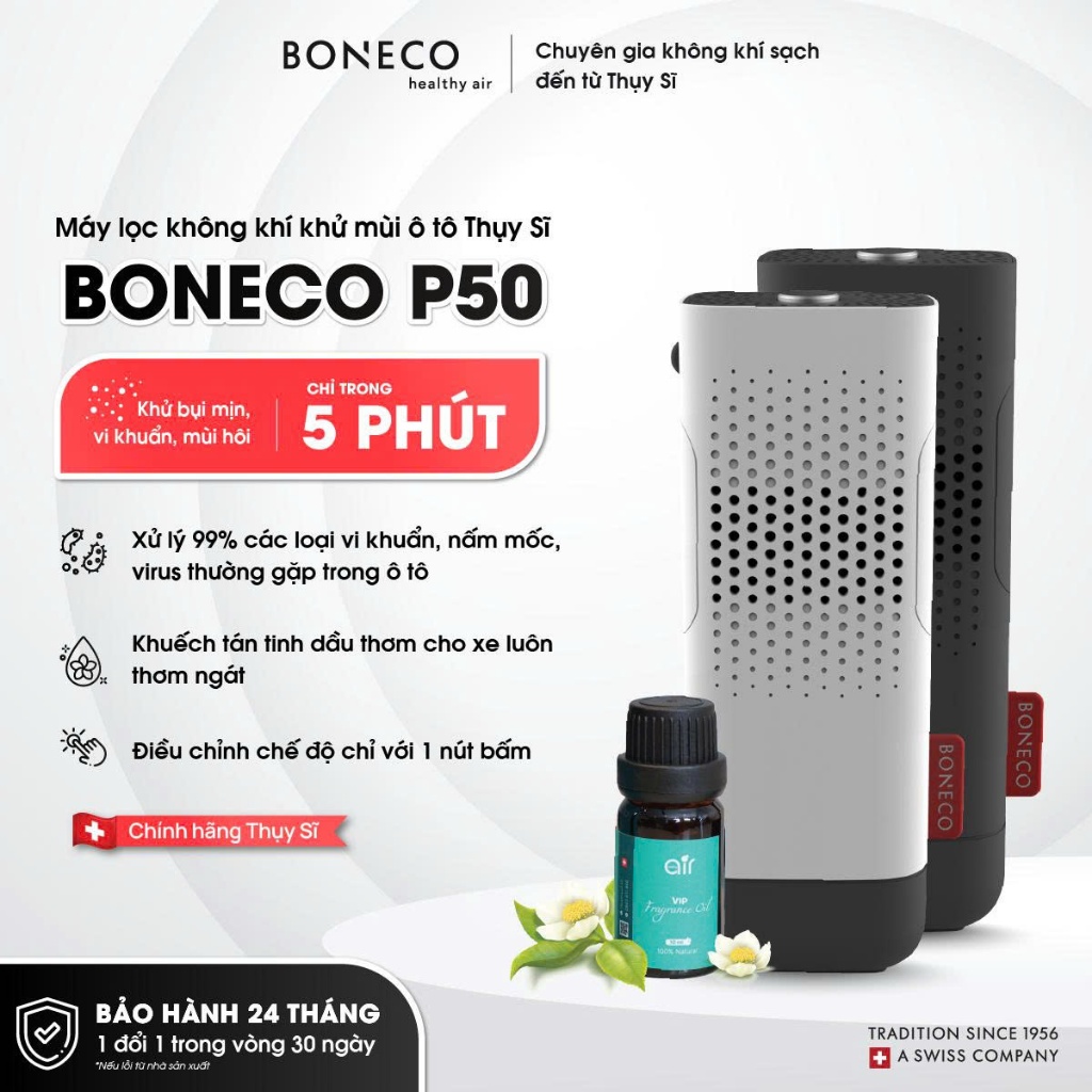 Máy Lọc Không Khí Ô Tô BONECO P50 Ion Âm Lọc Bụi - Khử Mùi- Khuếch Tán Tinh Dầu- Hàng Chính Hãng
