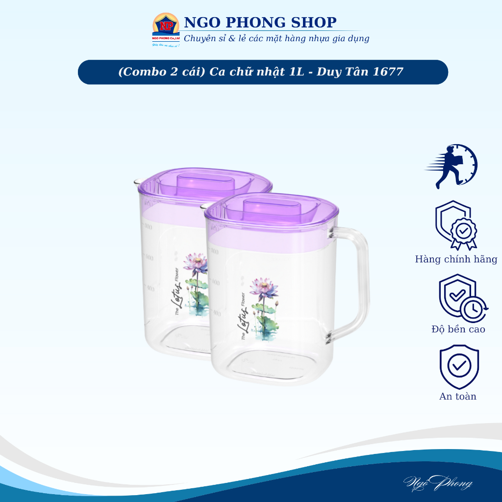 (Combo 2 cái) Ca nhựa chữ nhật Duy Tân (1L/1.5L) – Có chia vạch, bền đẹp, an toàn. Màu ngẫu nhiên.
