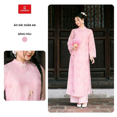 Áo dài nữ Xuân An CARDINA tách set chất liệu tơ in 3D Trúc Nhũ có lót chiffon và quần lụa 5ADC03, 5QDR02