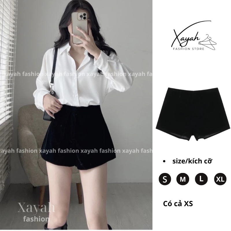 Quần Short Nhung Cạp Cao XAYAH, Quần Đùi Nhung 2 Lớp Lưng Cao Quần Nhung Dáng Ôm XY06