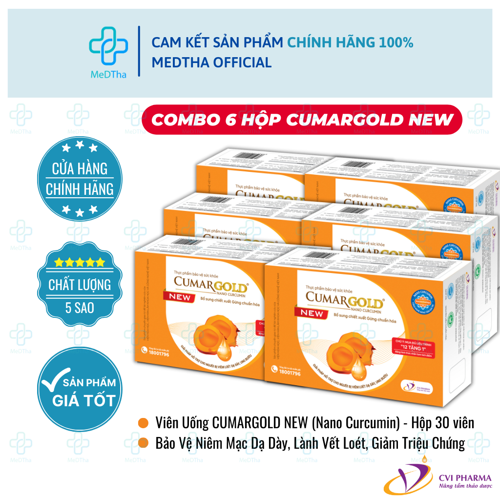 [COMBO 6 HỘP] CUMARGOLD New (Nano Curcumin) - Hỗ Trợ Loét Dạ Dày Tá Tràng, Ung Bướu (Hộp 30 Viên)