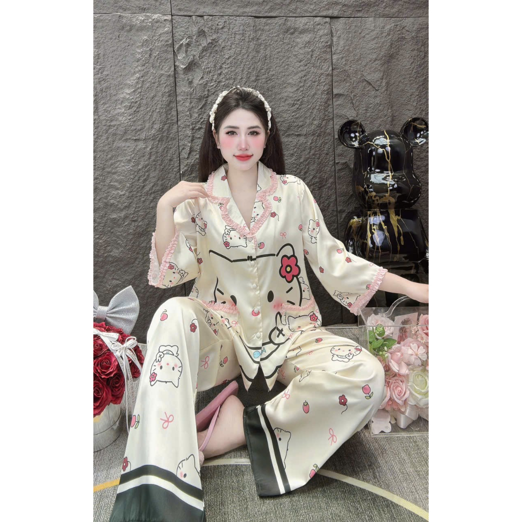 Đồ Bộ Nữ ( 40-60kg) , Đồ bộ nữ mặc nhà Pijama quần dài tay lửng latin loại 1 mịn mát