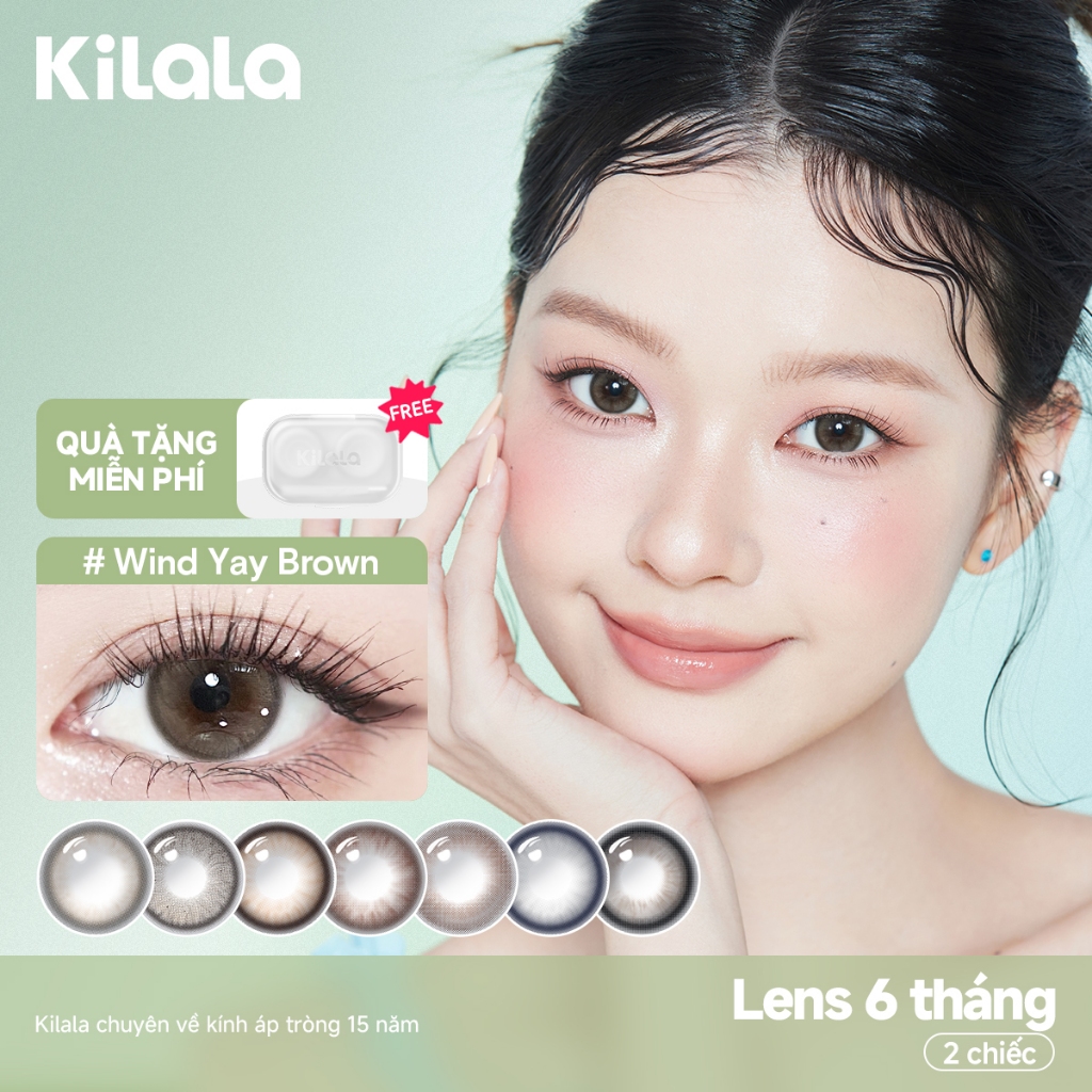 Kính áp tròng Kilala màu nâu Wind Yay Brown/ Yay Radiowave Black/ Race Yay Brown DIA  lens cận 6 thá