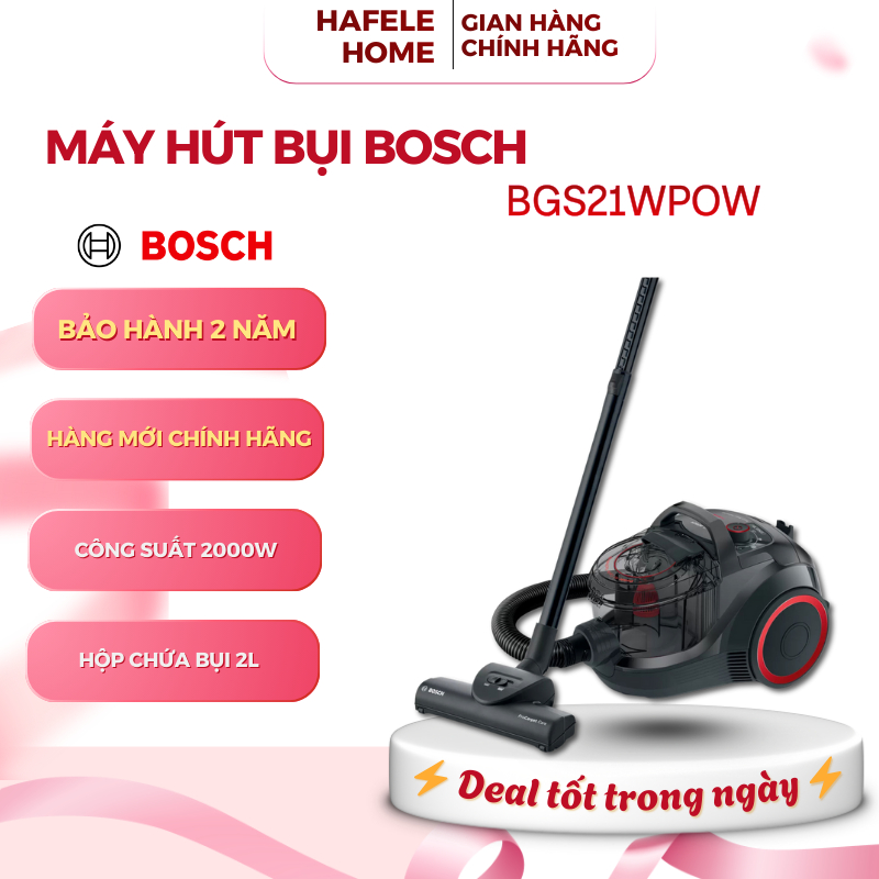 Máy Hút Bụi Bosch BGS21WPOW – Dung Tích Hộp Chưa Bụi 2L – Thiết Kế Nhỏ Gọn – EEH