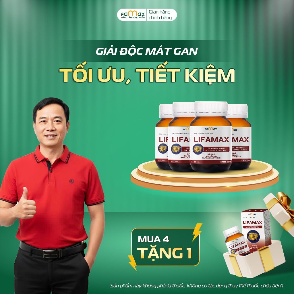 Giải độc, mát gan Lifamax (Dược Famax): Combo 4 tặng 1, dùng đều, tiết kiệm (hộp 30 viên)