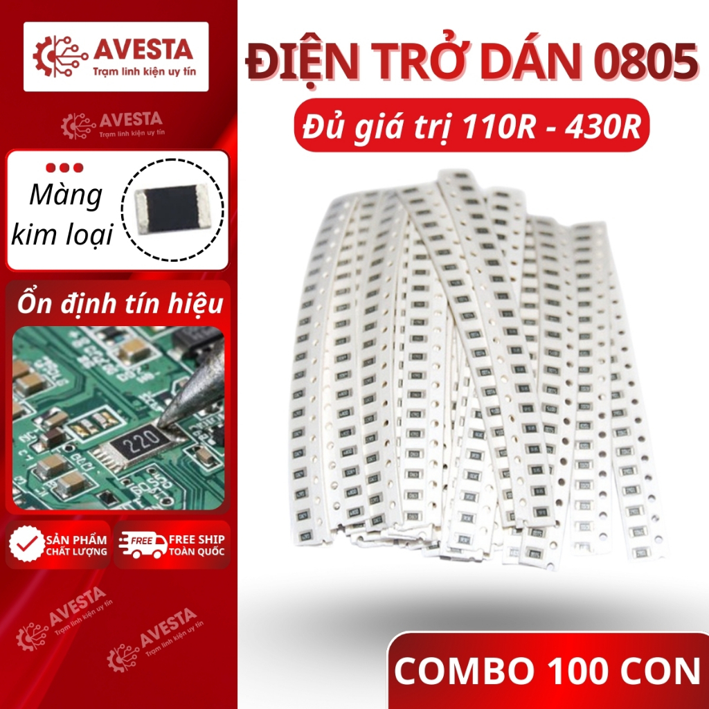 Điện trở dán 0805 1/8W 110R - 430R 1% chất lượng tốt (dây 100c) Avesta