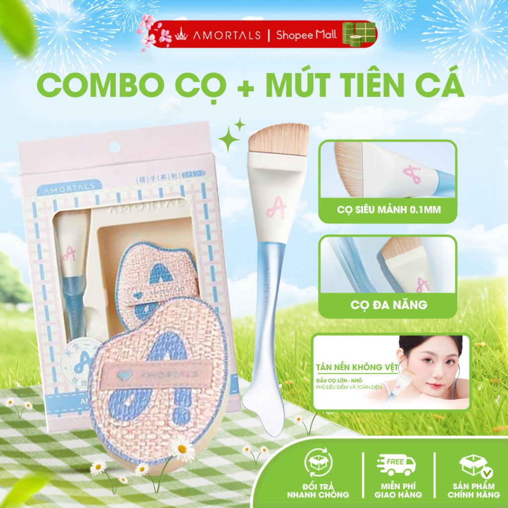 《Amortals》Combo Cọ Mút Tán Kem Nền Amortals Cọ Trang Điểm Cá Nhân Tiên Cá Mềm Mại Tán Nền, Cushion