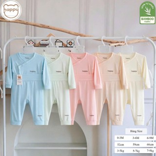 BD14. Bộ Sơ Sinh Cạp Cao Happy Kids Vải Petit Sợi Tre Siêu Mềm Mịn Mỏng Mát Cho Bé Từ 3-8kg