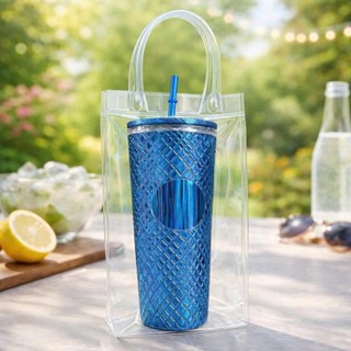 (Tặng Túi Nhựa) Ly Nước Nhựa 2 Lớp Vân Kim Cương Kèm Ống Hút Thể Tích 710ML