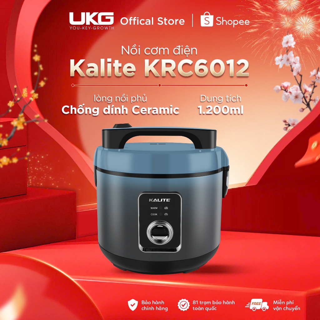 Nồi cơm điện đa năng KALITE KRC6012, dung tích 1.2L, lòng nồi dạng niêu 5 lớp phủ lớp chống dính Cer