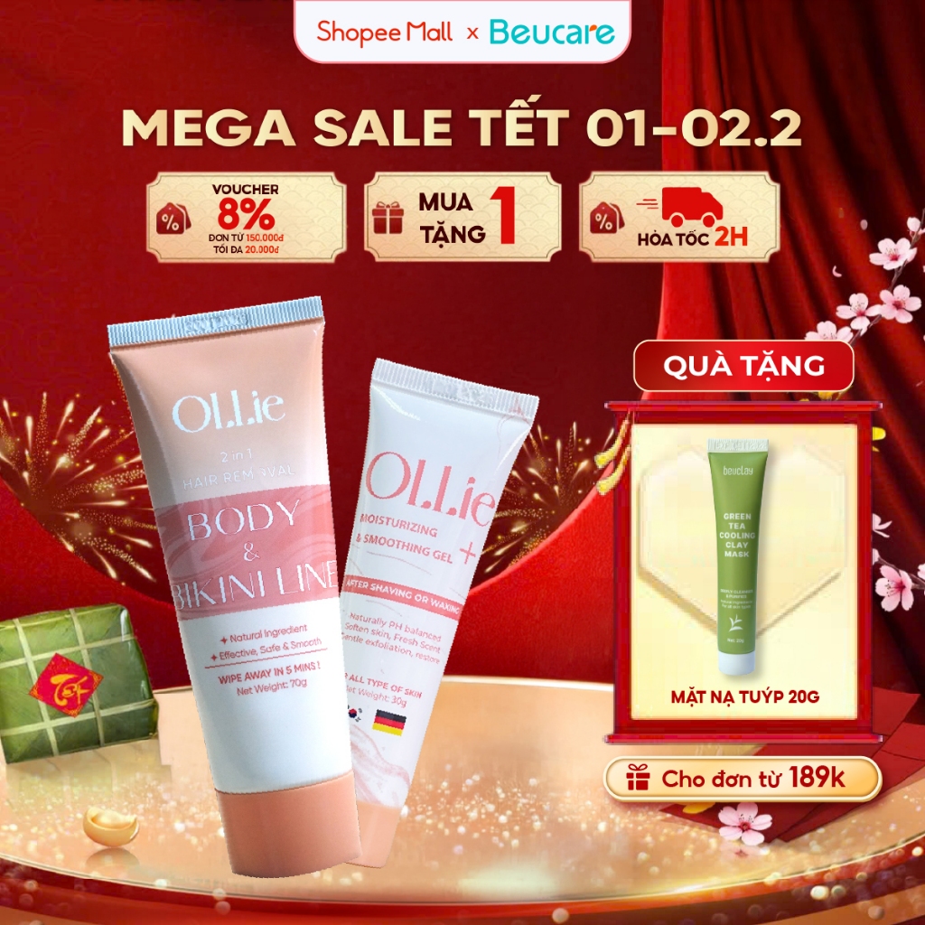Combo kem tẩy lông và kem dưỡng Ollie tẩy vùng kín, nách, tay, chân , an toàn không đau rát,dưỡng da
