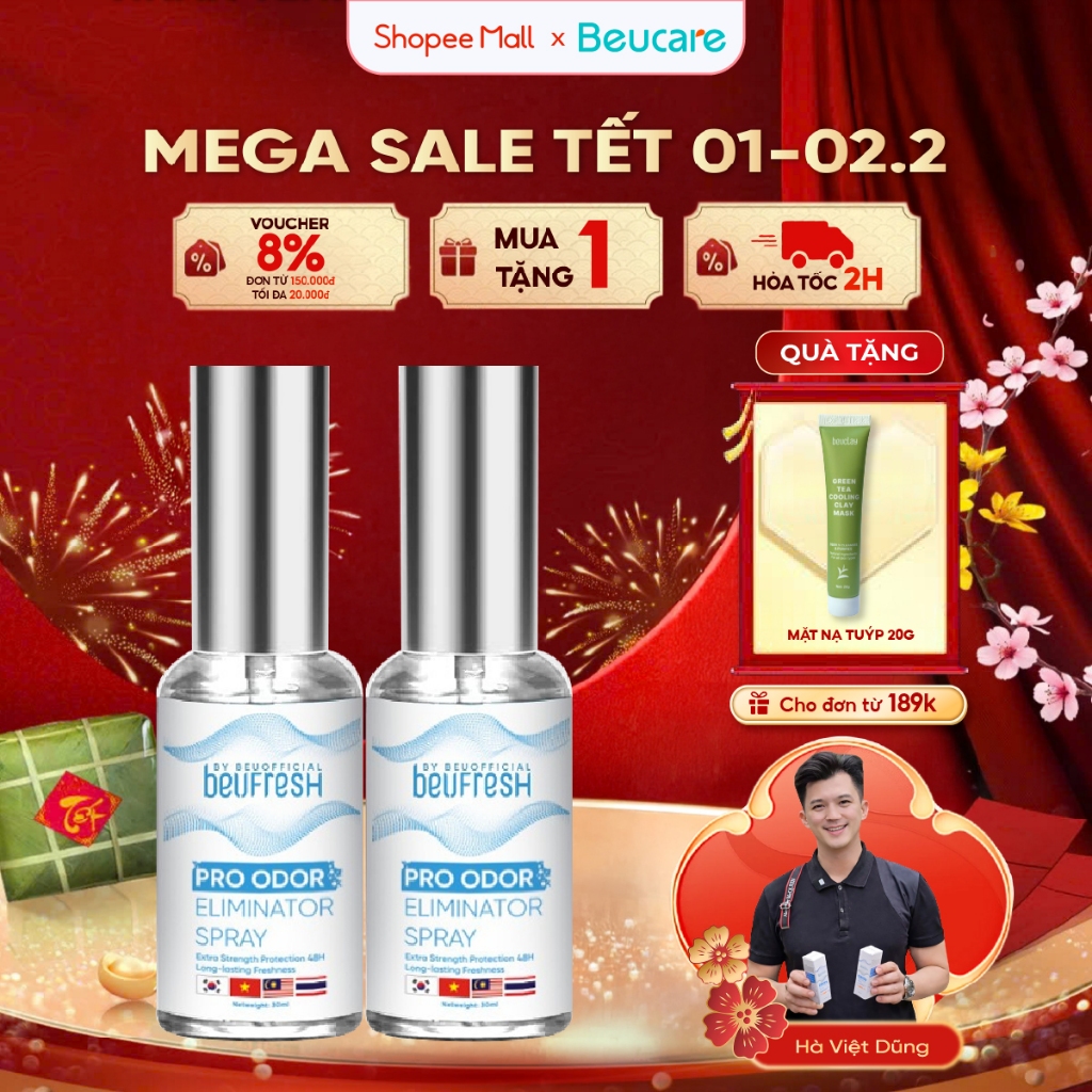 Combo 2 Xịt khử mùi toàn thân, lăn khử mùi BEUFRESH ngăn tiết mồ hôi, hạn chế mùi cơ thể 30ml