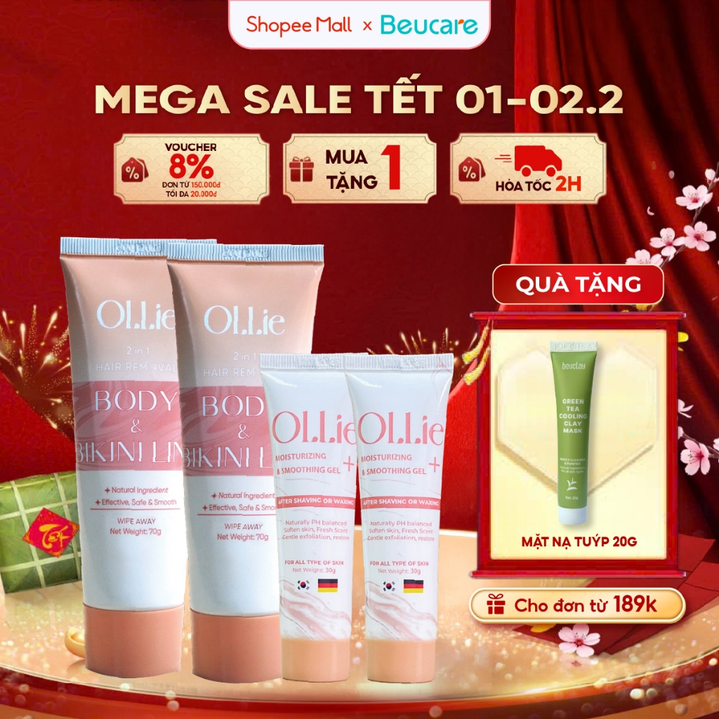 Combo 2 kem tẩy lông Ollie+ 2 kem dưỡng da dịu nhẹ làm chậm quá trình mọc lông Ollie