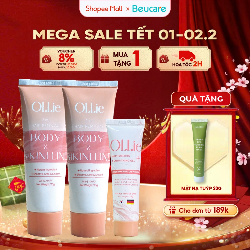 Combo 2 kem tẩy lông Ollie + 1 kem dưỡng da làm chậm quá trình mọc lông Ollie