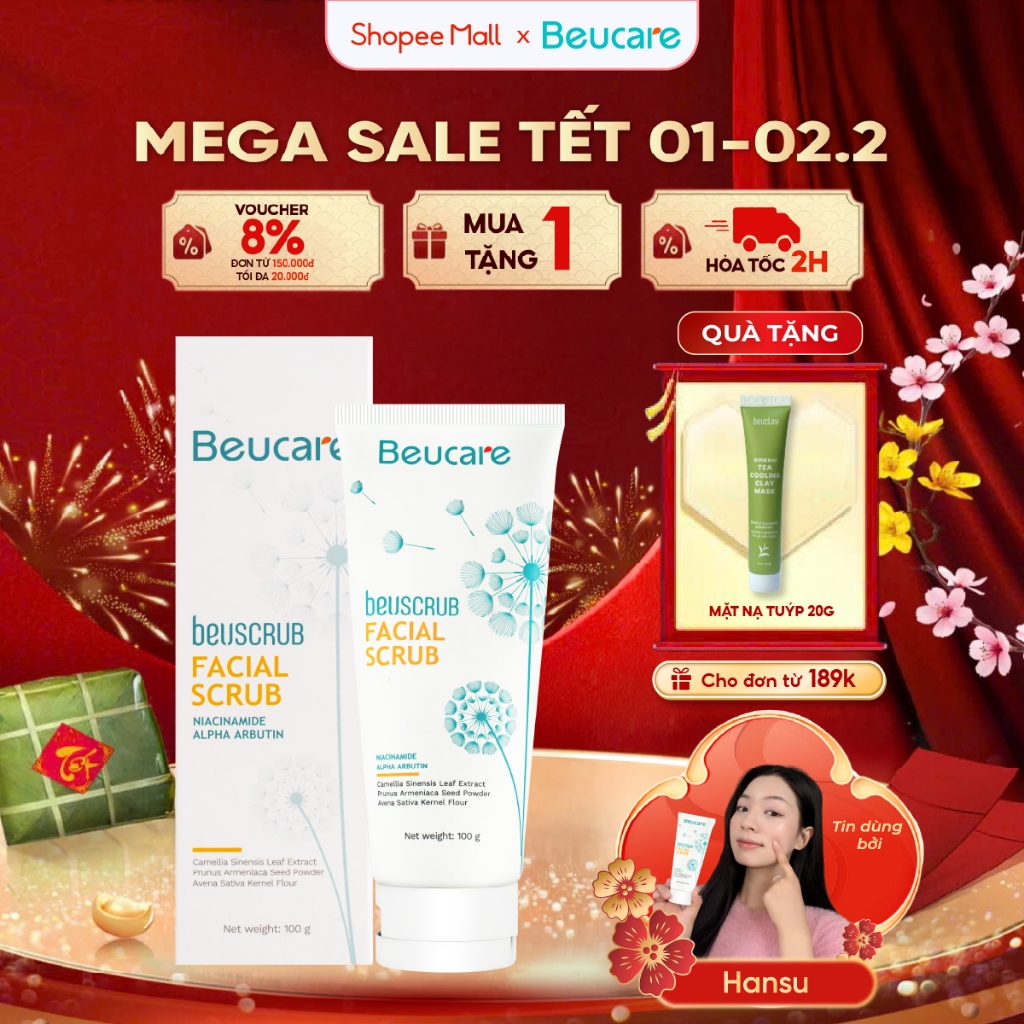 [ Độc quyền livetream ] Tẩy tế bào chết mặt BEUCARE trà xanh, tẩy da chết mặt ,thấm hút dầu thừa , l