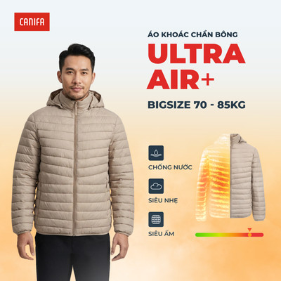 Áo khoác nam chần bông Ultra Air CANIFA bigsize 70-85kg có mũ siêu nhẹ 8OT25W027