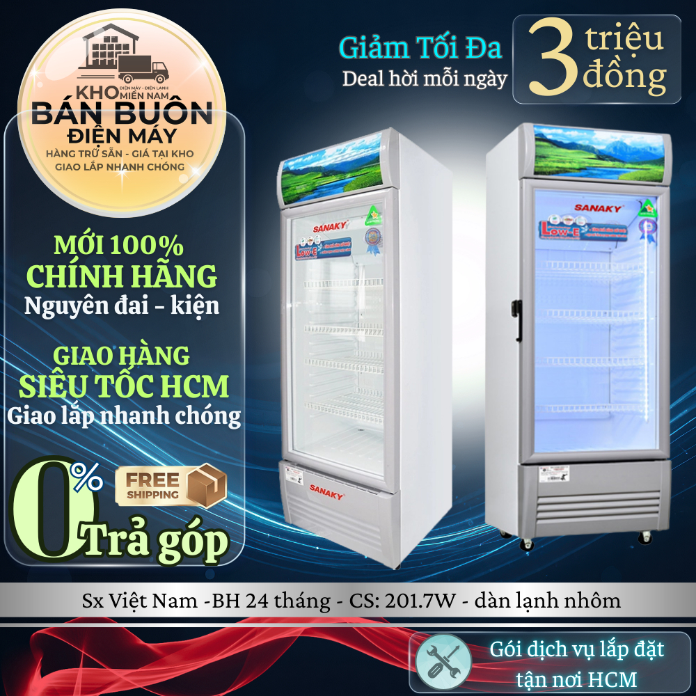 Tủ mát Sanaky VH-408KL – 400L, 1 cánh kính, chống đọng sương, máy nén Panasonic | VH408KL