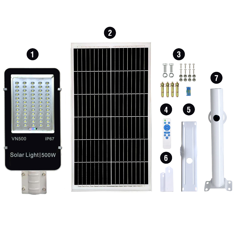 Đèn đường bàn chải 500W led to 5054 - Đèn đường năng lượng mặt trời 500W Bảo Hành 2 năm