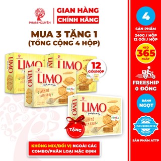 [MUA 3 TẶNG 1] Tổng cộng 4 Hộp Bánh giòn Limo Phạm Nguyên 240g | Bánh cracker | Đồ ăn vặt
