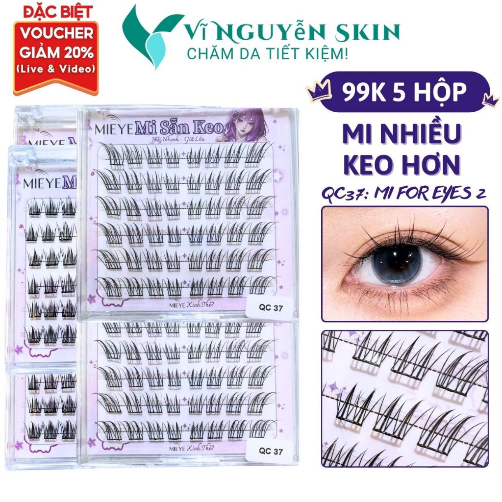 Lông Mi Giả SẴN KEO 99K/5 hộp, Mẫu Mi For Eyes, Có Thể Tái Sử Dụng Mềm Mại Tự Nhiên