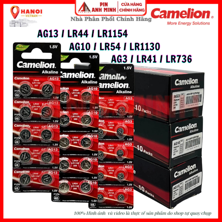 Pin AG13 / AG10/ AG3 Camelion Alkaline 1.5V  LR41 LR44 LR54 LR1154 LR1130 LR736 Pin nút áo đèn led
