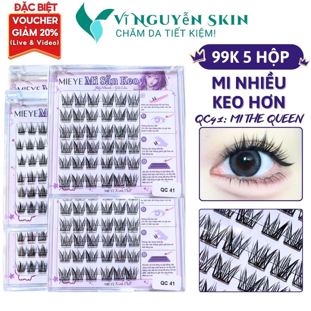 [99k/5 Hộp] Lông Mi Giả CÓ KEO SẴN, Mẫu Mi The Queen, Tự Nhiên Sợi Tách Rời Nhiều Kiểu Dáng Lựa Chọn