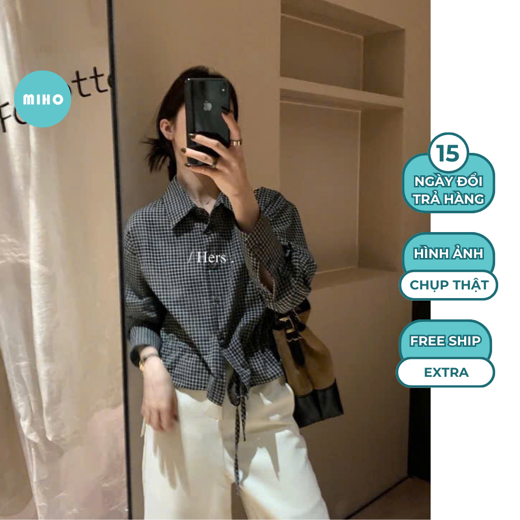 Áo sơ mi kẻ caro dáng vừa dây rút eo xoè 2026 Miho House | BigBuy360 - bigbuy360.vn