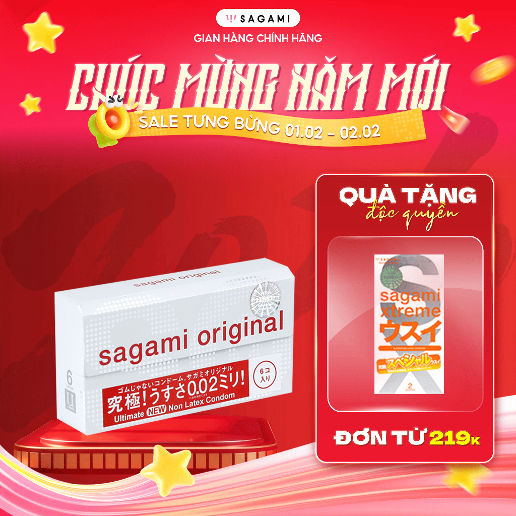 Bao cao su Sagami 002 - siêu mỏng 0.02mm - non latex - hộp 6 chiếc