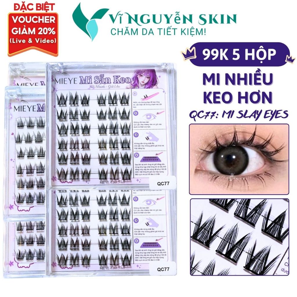 Lông Mi Giả SẴN KEO 99K/5 hộp, Mẫu Mi Slay Eyes, Có Thể Tái Sử Dụng Mềm Mại Tự Nhiên