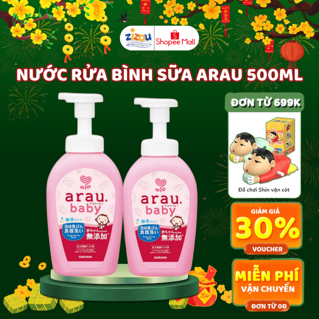 Nước Rửa Bình Sữa & Đồ Chơi Cho Bé Arau Baby Tạo Bọt Sẵn Nhật Bản 500ml CHÍNH HÃNG – Chiết Xuất Tự N