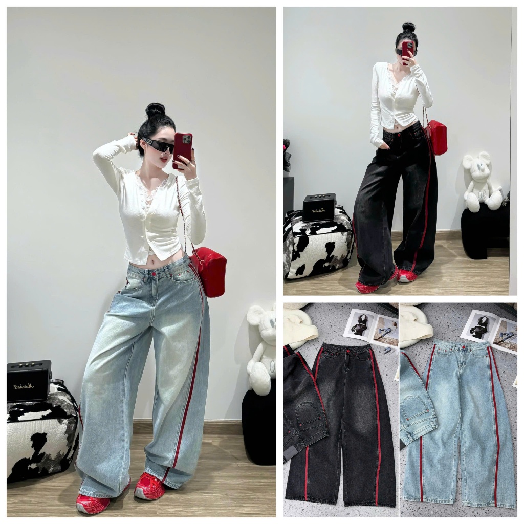 SALE LẺ SIZE Quần dài jeans denim bò suông viền đỏ UMEE STORE QCCC QCL1 QD1365 8832