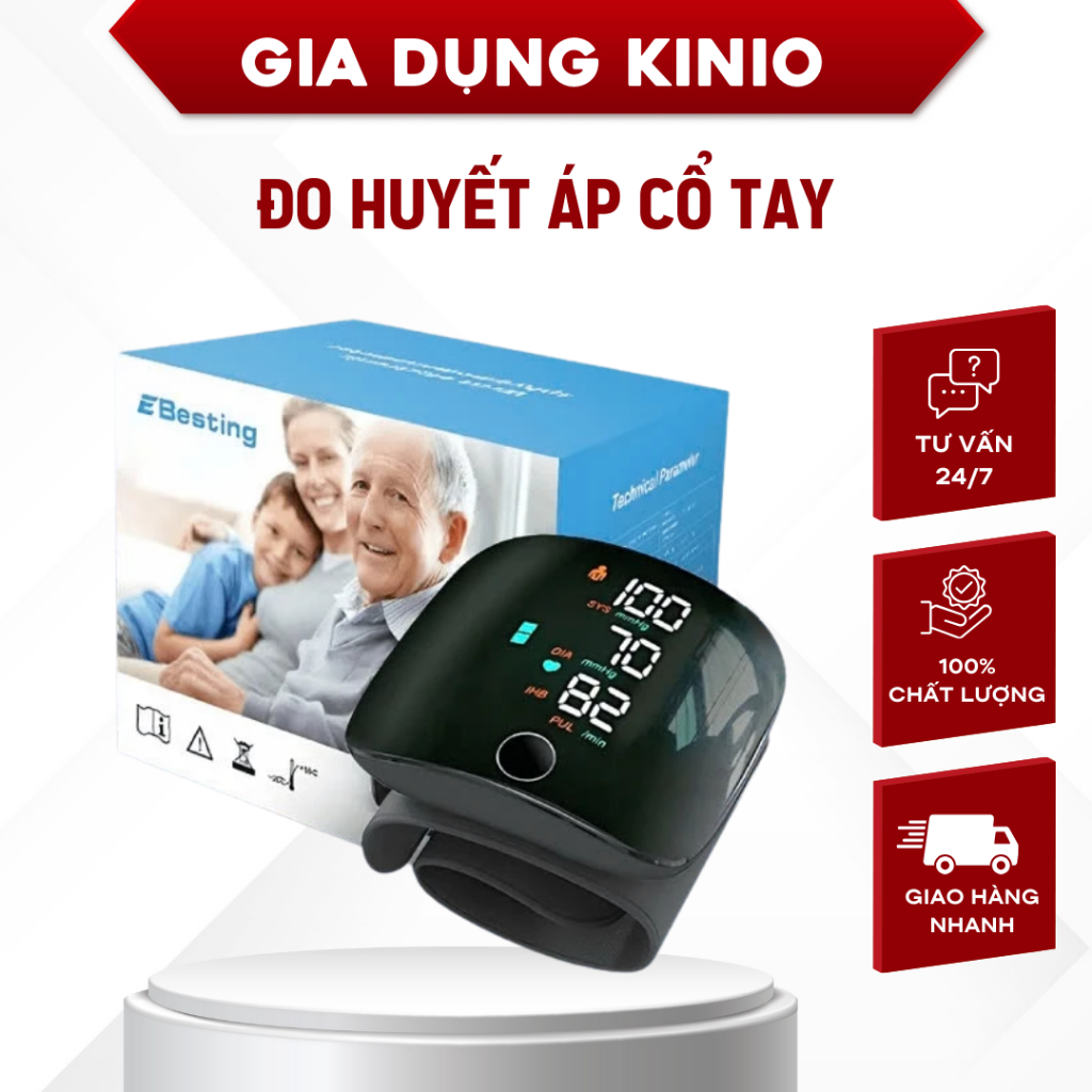 Máy đo huyết áp cổ tay màn hình hiển thị led có độ chính xác cao bảo hành 12 tháng Kinio