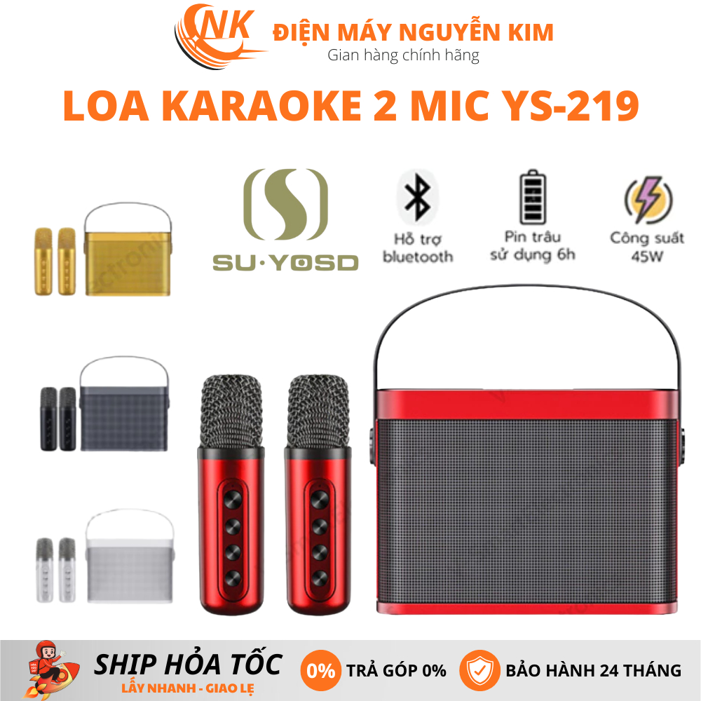 Loa Bluetooth Karaoke Kèm 2 Mic YS-219 Âm Thanh Đỉnh, Thiết Kế Đẹp, Bass Cực Mạnh, Bảo Hành 24 tháng