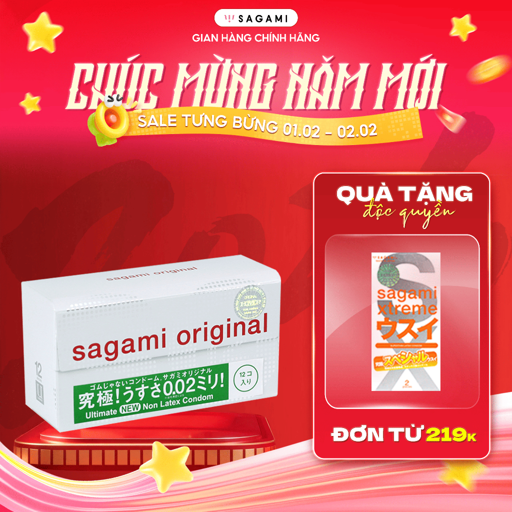 Bao cao su Sagami 002 - siêu mỏng 0.02mm - non latex - hộp 12 chiếc
