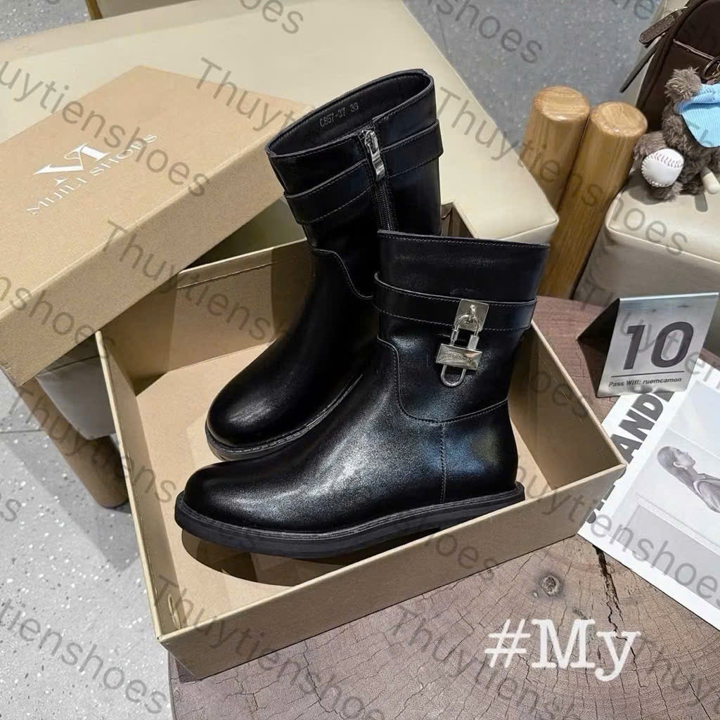 Chea Shoes Giày bốt nữ cổ lỡ Boot da chelsea Bốt ngắn cổ dáng basic Chất da mềm