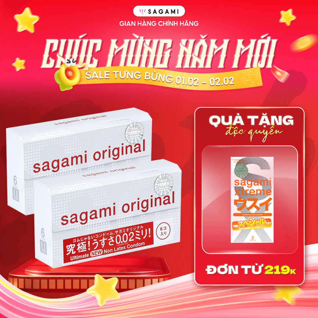 Combo 2 hộp bao cao su Sagami 002 siêu mỏng non latex hộp 6 chiếc