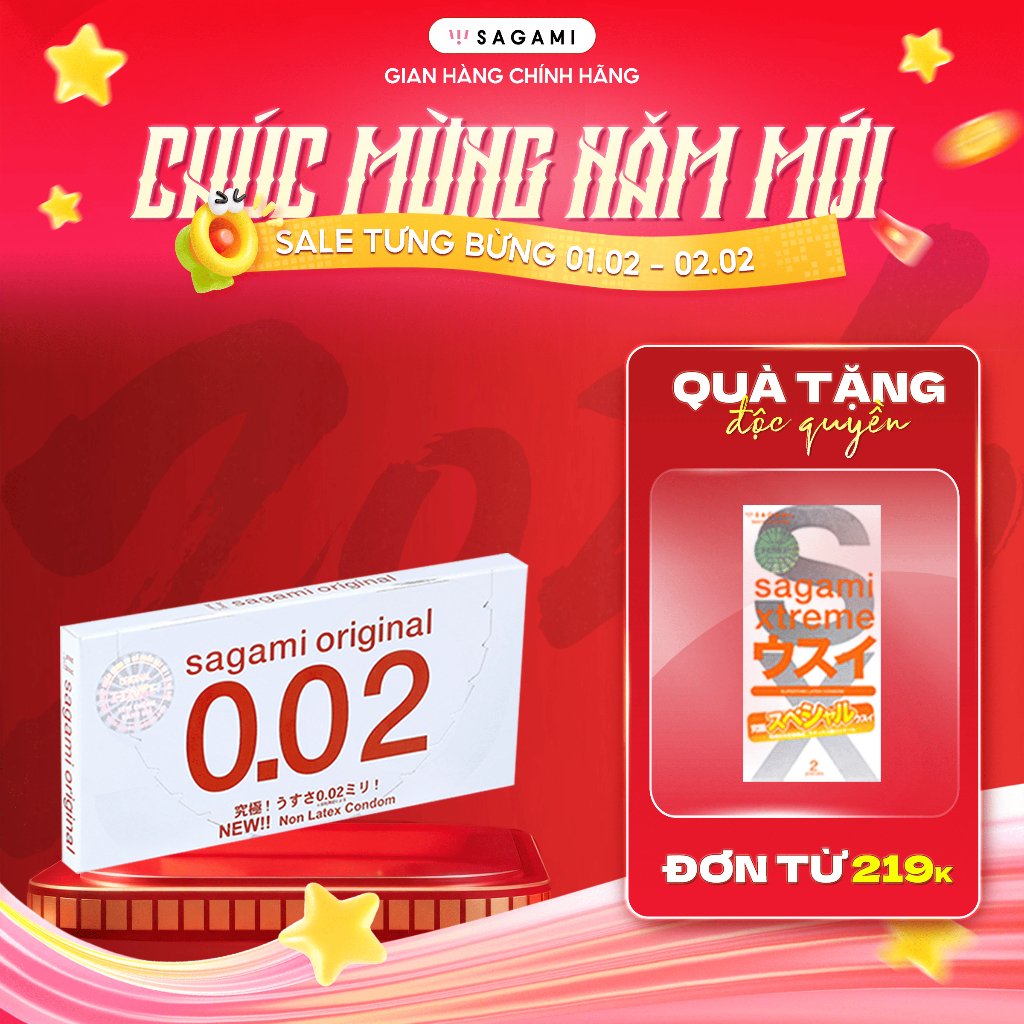 Bao cao su Sagami 002 bcs - non latex - siêu mỏng 0.02mm - hộp 2 chiếc