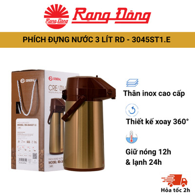 Phích nước cao cấp 3 lít RẠNG ĐÔNG 3045ST1.E – Dung tích lớn, thiết kế xoay 360°, thân inox sang trọng