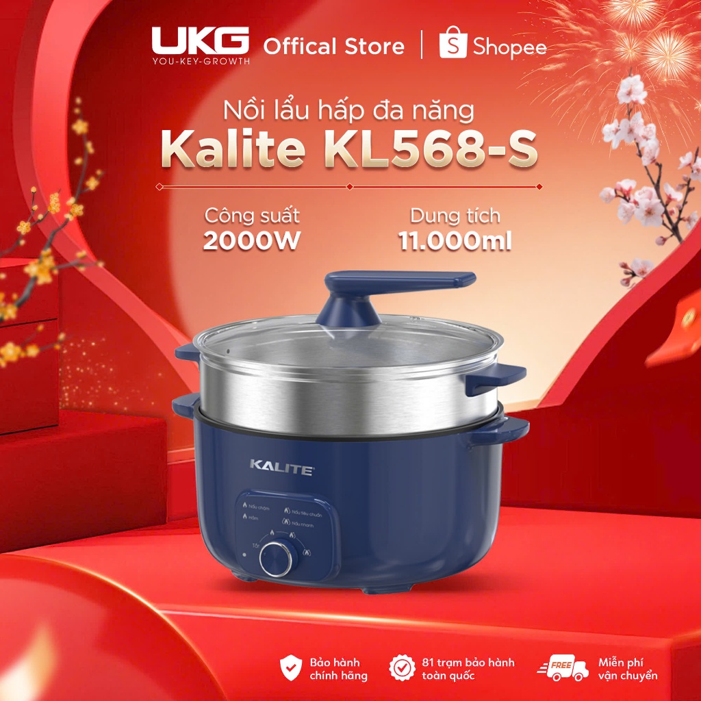 Nồi Lẩu Hấp Đa Năng Kèm Xửng Hấp 5L Kalite KL568-S Dung Tích 6L Công Suất 2000W Bảo Hành 12 Tháng
